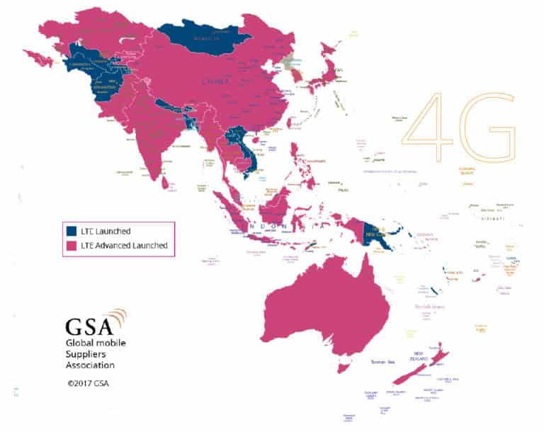 Map of LTE & LTE Advanced Launches – Asia Pacific and China Region