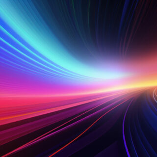 Abstract bright digital lines in dark space, glowing multicolored energy motion on black background. Cyberspace with fast light trails. Concept of neon, spectrum, data, science, speed