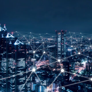 Telecommunication network above city, wireless mobile internet t