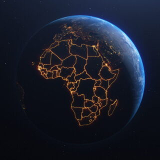 Africa countries outline map from space, globe planet earth from