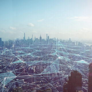 Network over New York City in the morning