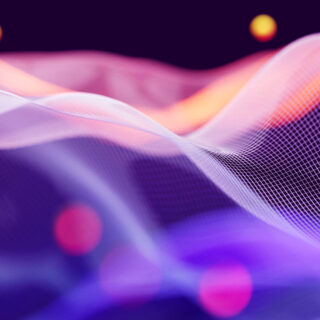 Abstract colorful wave lines dots on black background, Digital data technology concept