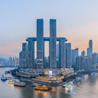 High angle view of Chaotianmen Wharf in Chongqing, China